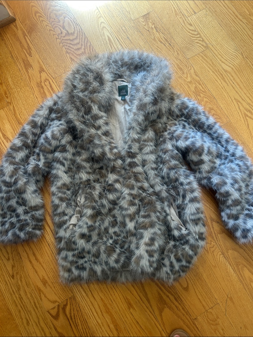 Wild Fable Faux Fur Leopard Print Coat - Gray